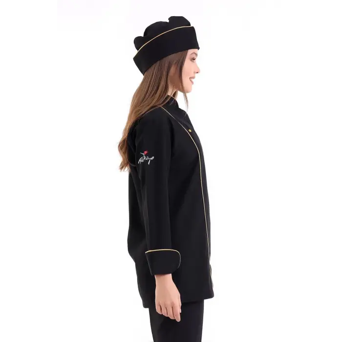 Kadın Aşçı Ceket 01 - Siyah-sarı Biye