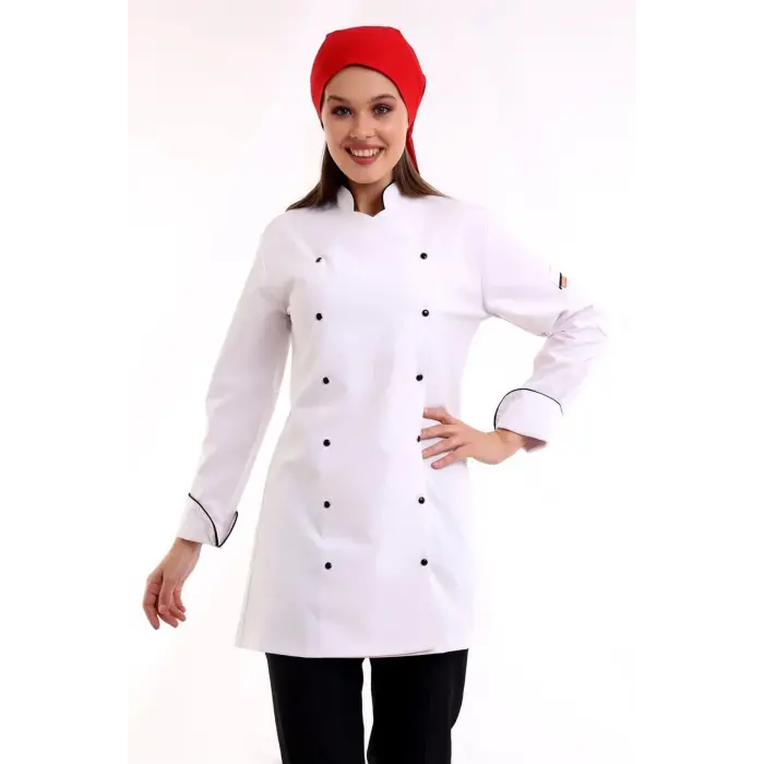 Kadın Aşçı Ceketi - Likralı Beyaz