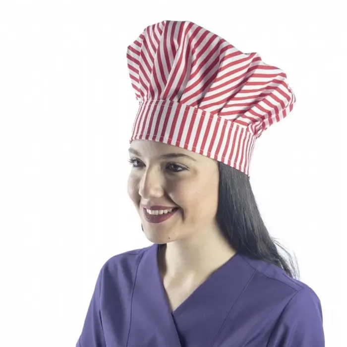 Kırmızı Çizgi Desenli Aşçı Mantar Şapka - Unisex