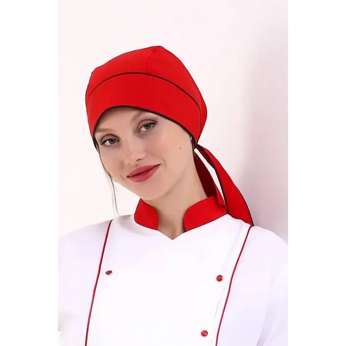 Kuyruklu Bone - Kırmızı Siyah Biyeli