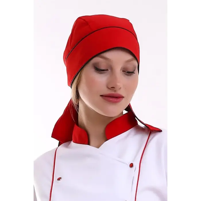 Kuyruklu Bone - Kırmızı Siyah Biyeli