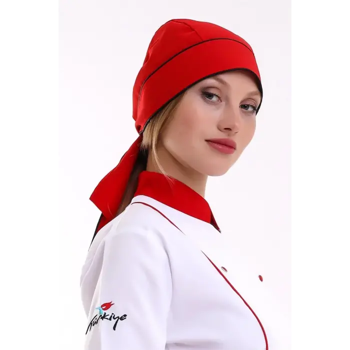 Kuyruklu Bone - Kırmızı Siyah Biyeli