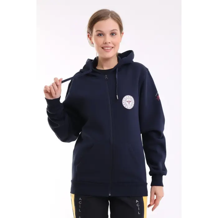 Paramedik Unisex Kapşonlu Hırka - Lacivert
