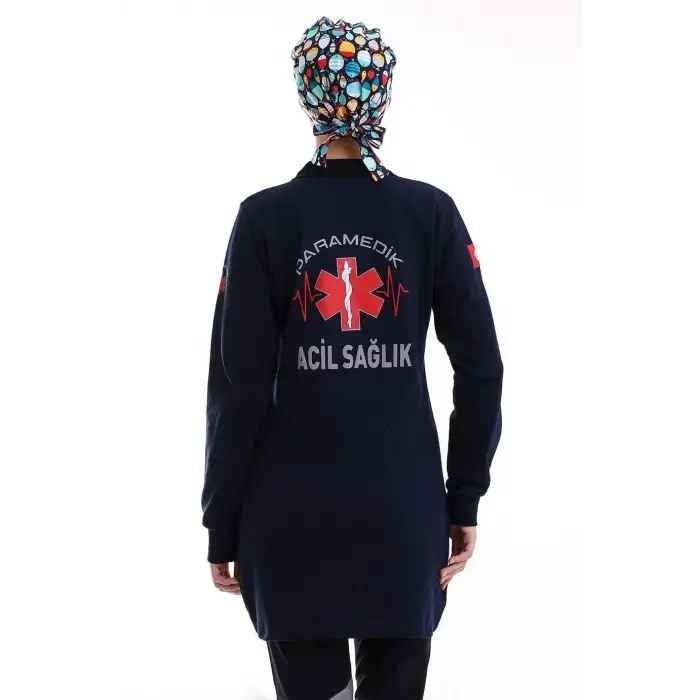 Paramedik Yakalı Tunik Nakışlı - Lacivert