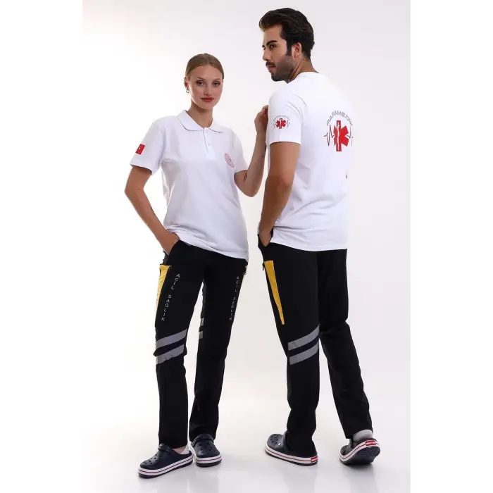 Paramedik Yakalı Unisex Tshirt Kısa Kol - Beyaz