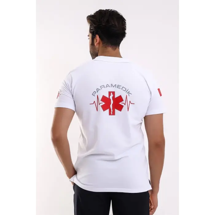 Paramedik Yakalı Unisex Tshirt Kısa Kol - Beyaz