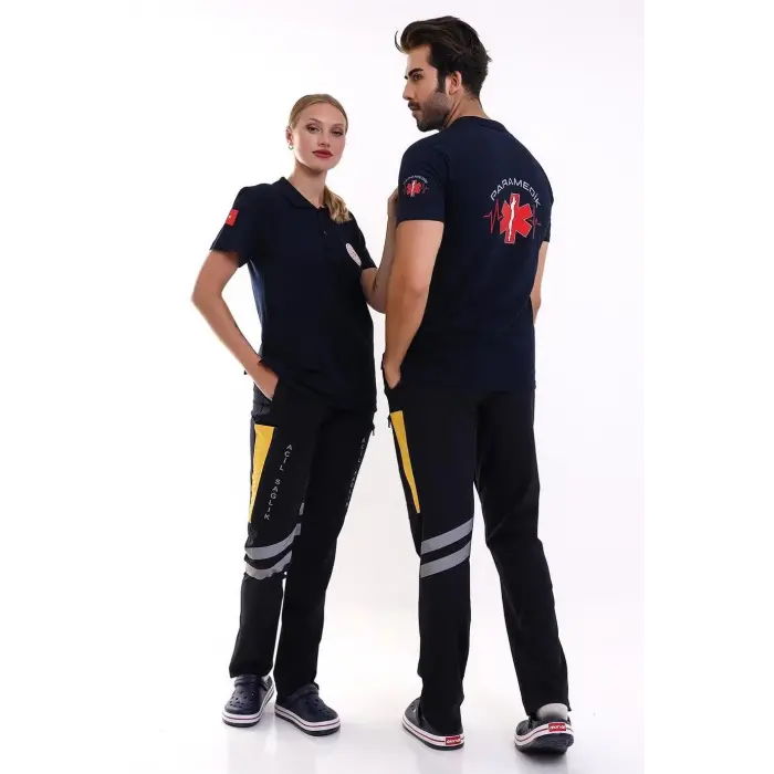 Paramedik Yakalı Unisex Tshirt Kısa Kol - Lacivert