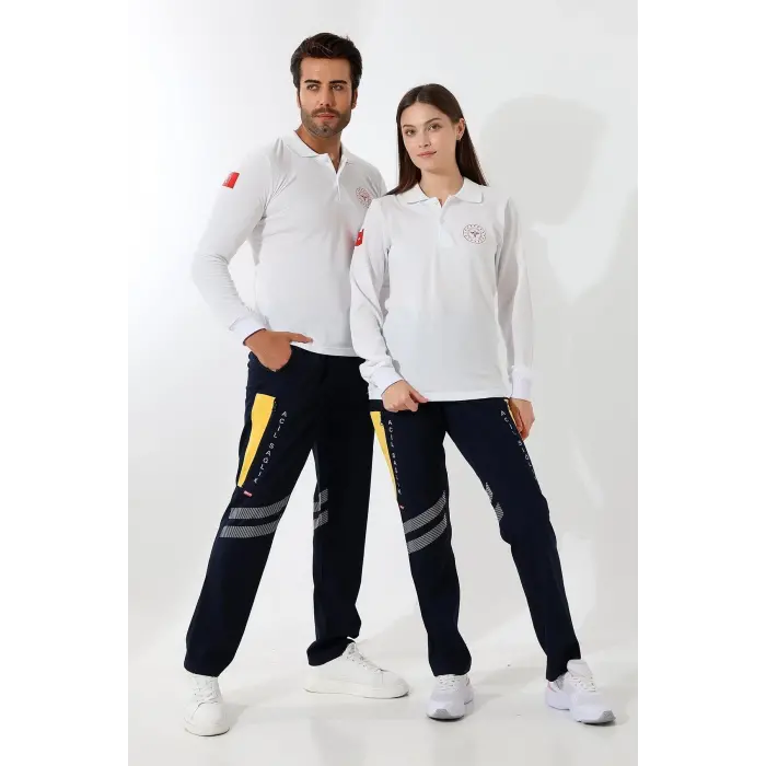 Paramedik Yakalı Unisex Tshirt Uzun Kol - Beyaz