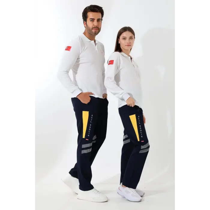 Paramedik Yakalı Unisex Tshirt Uzun Kol - Beyaz