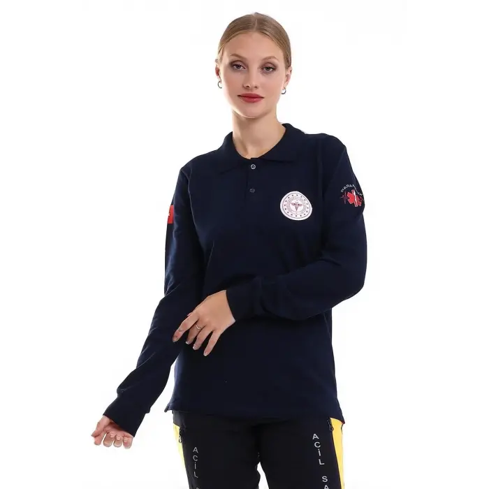 Paramedik Yakalı Unisex Tshirt Uzun Kol - Lacivert