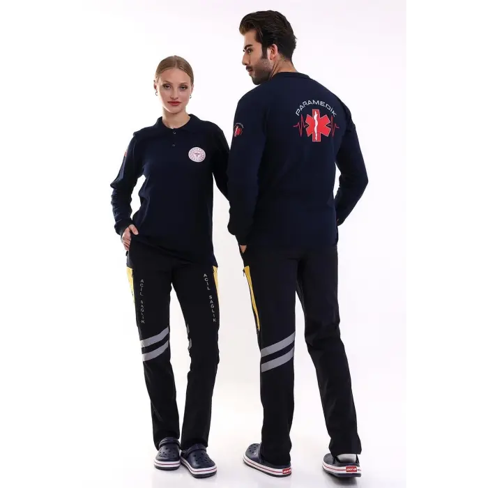 Paramedik Yakalı Unisex Tshirt Uzun Kol - Lacivert