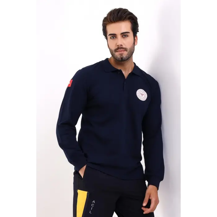 Paramedik Yakalı Unisex Tshirt Uzun Kol - Lacivert