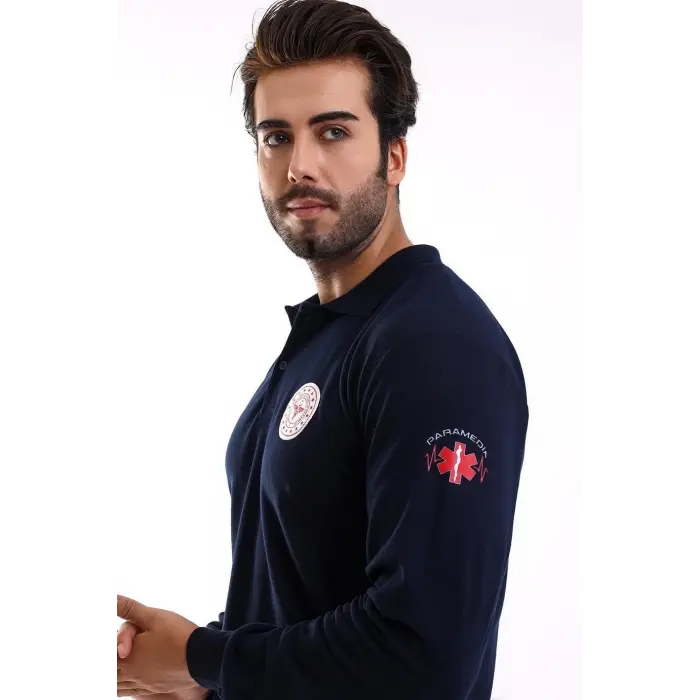 Paramedik Yakalı Unisex Tshirt Uzun Kol - Lacivert