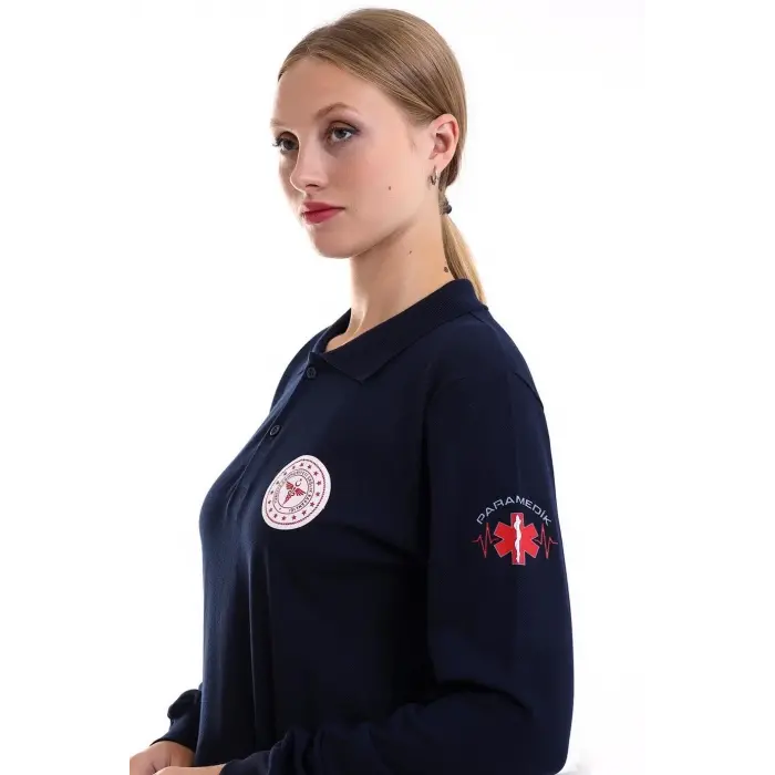 Paramedik Yakalı Unisex Tshirt Uzun Kol - Lacivert