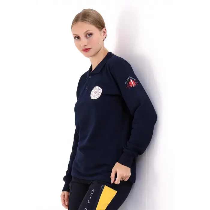 Paramedik Yakalı Unisex Tshirt Uzun Kol - Lacivert