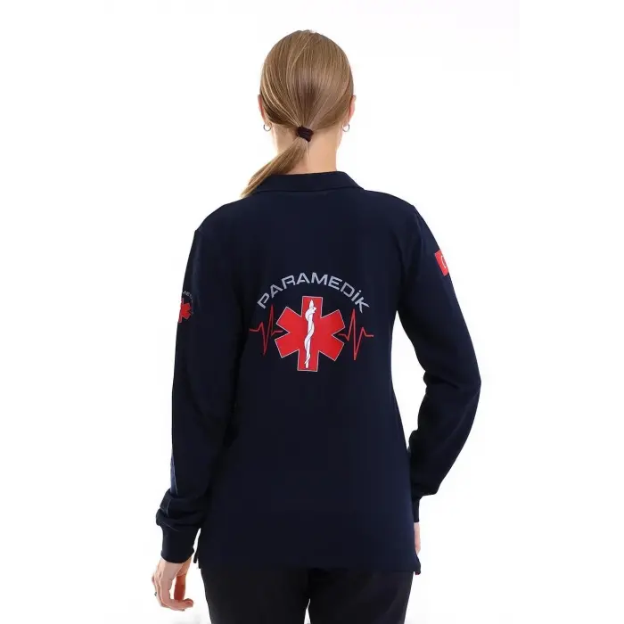 Paramedik Yakalı Unisex Tshirt Uzun Kol - Lacivert