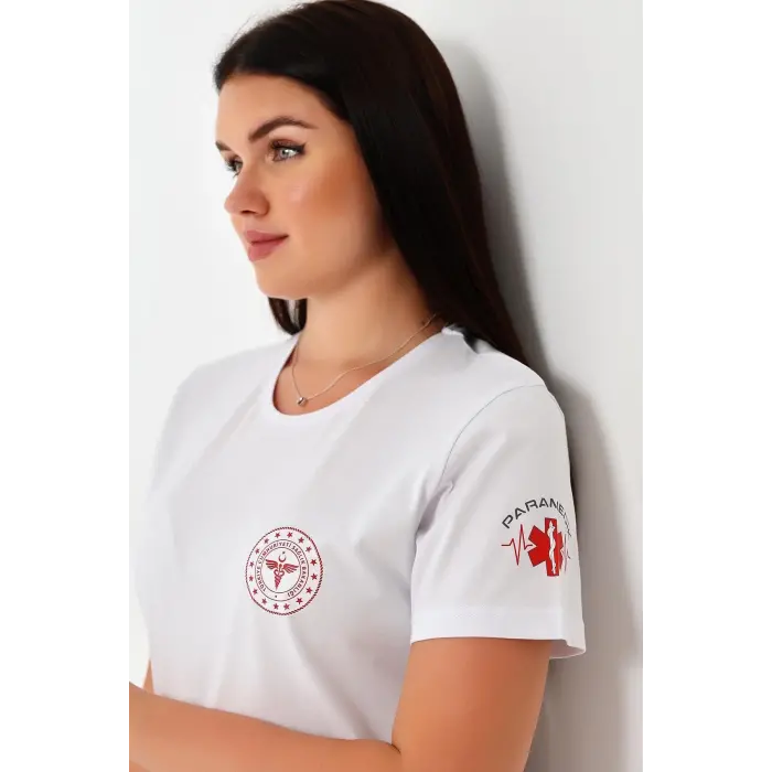 Paramedik Yuvarlak Yaka Penye Kısa Kol Tshirt - Beyaz