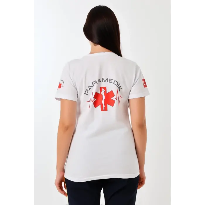 Paramedik Yuvarlak Yaka Penye Kısa Kol Tshirt - Beyaz