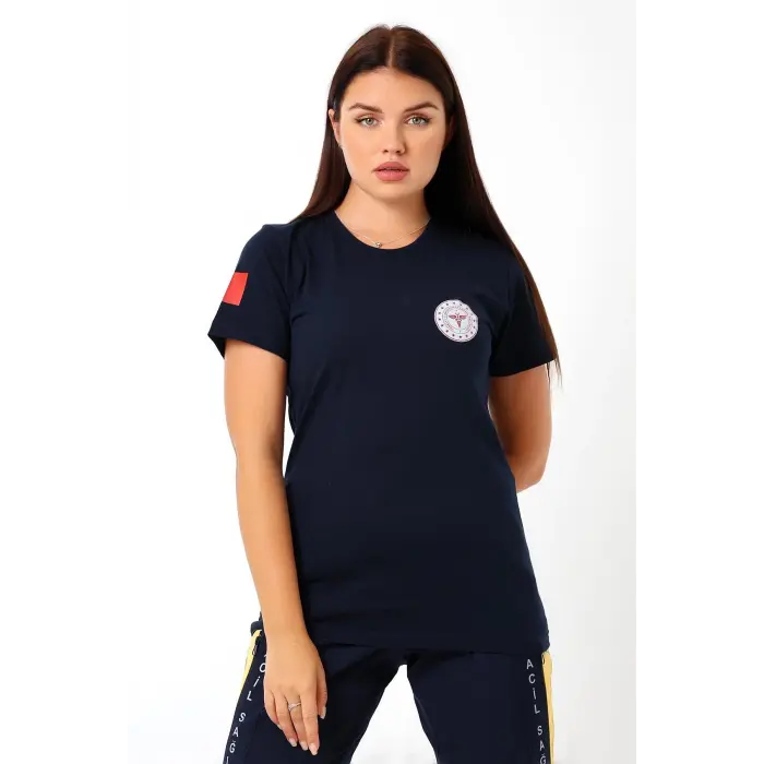 Paramedik Yuvarlak Yaka Penye Kısa Kol Tshirt - Lacivert