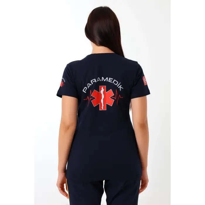 Paramedik Yuvarlak Yaka Penye Kısa Kol Tshirt - Lacivert