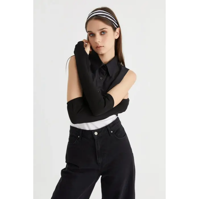 Parmak Detaylı Lastikli Kolluk - Siyah