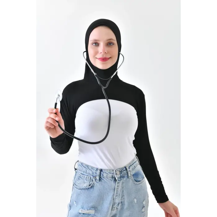 Stetoskop Girişli Boneli Boyunluklu Kolluk Siyah