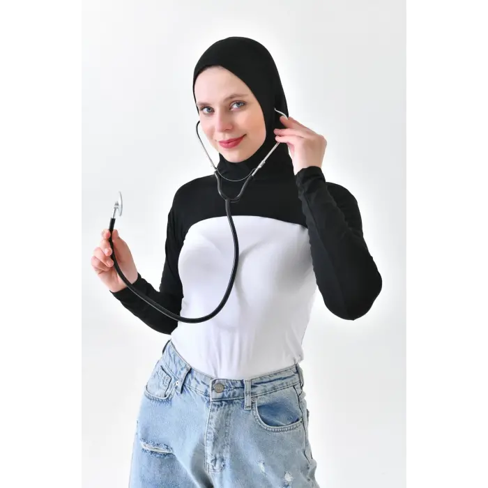 Stetoskop Girişli Boneli Boyunluklu Kolluk Siyah