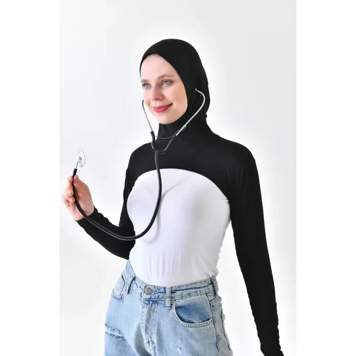 Stetoskop Girişli Boneli Boyunluklu Kolluk Siyah