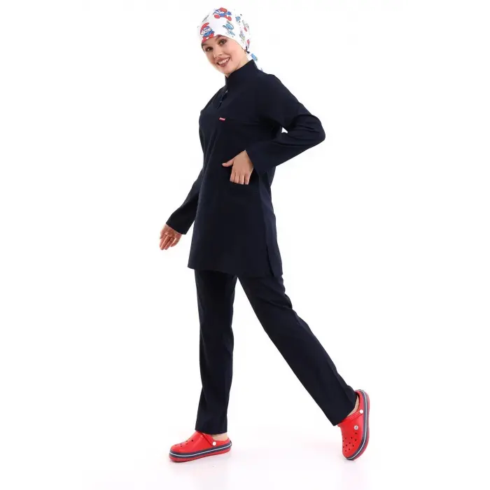 Soft Likralı Tesettür Forma Takım İki Çıtçıt - 6402 Lacivert Soft