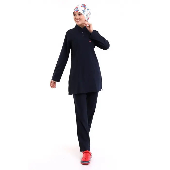 Soft Likralı Tesettür Forma Takım İki Çıtçıt - 6402 Lacivert Soft