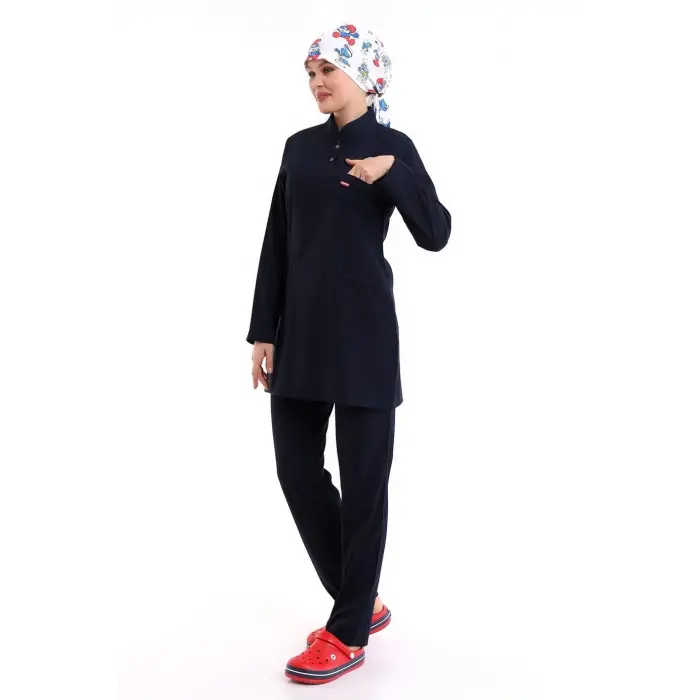 Soft Likralı Tesettür Forma Takım İki Çıtçıt - 6402 Lacivert Soft