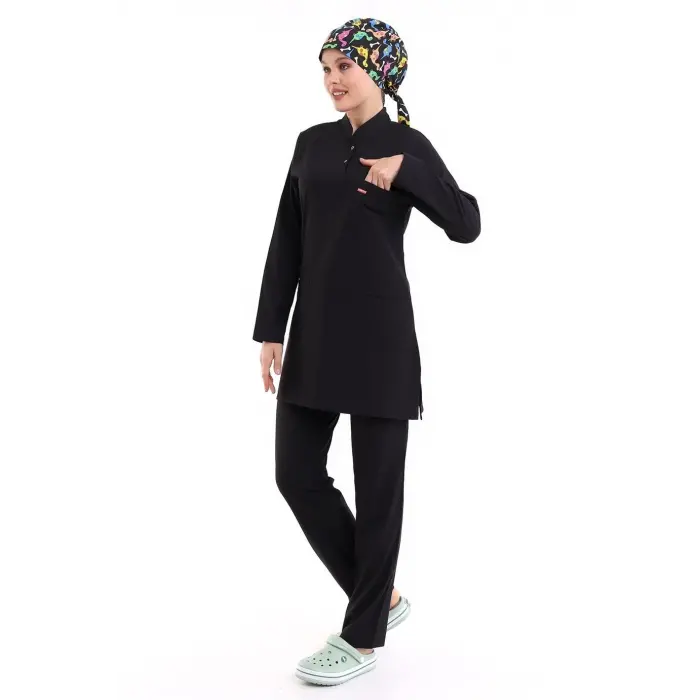 Soft Likralı Tesettür Forma Takım İki Çıtçıt - 6403 Siyah Soft