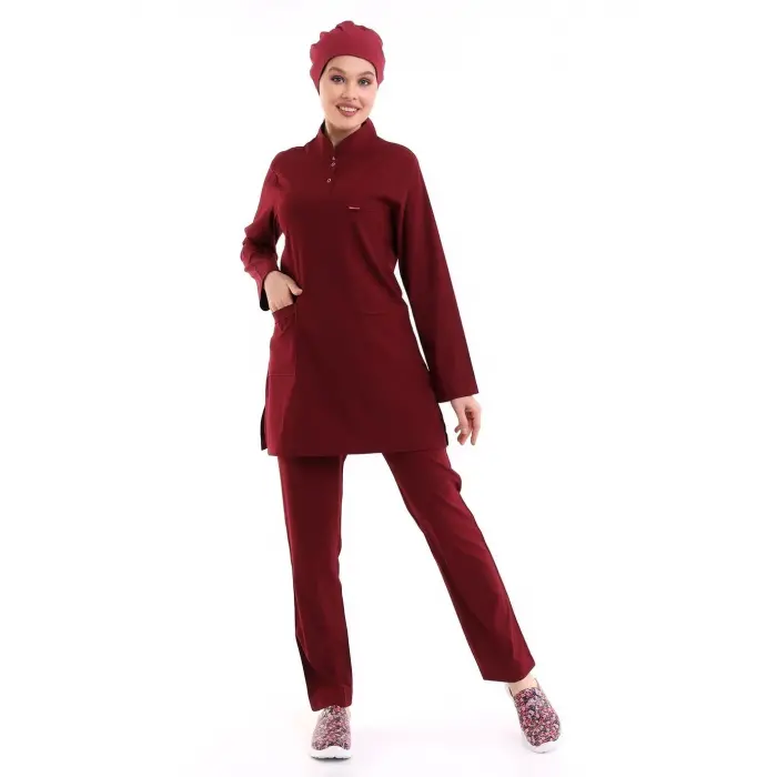 Soft Likralı Tesettür Forma Takım İki Çıtçıt - 6407 Bordo Soft