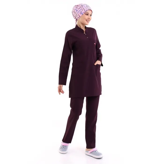 Soft Likralı Tesettür Forma Takım İki Çıtçıt - 6409 Mürdüm Soft