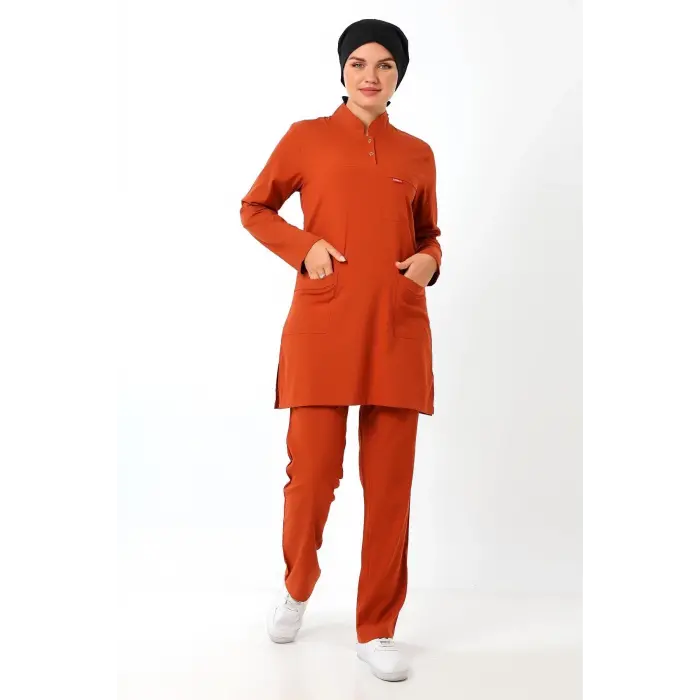 Soft Likralı Tesettür Forma Takım İki Çıtçıt - 6426 Kiremit