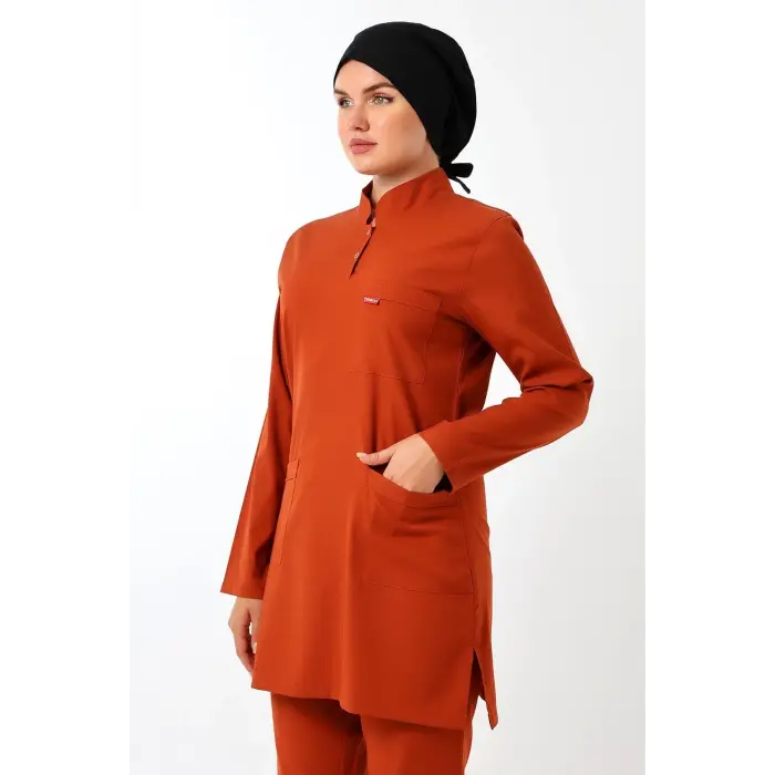 Soft Likralı Tesettür Forma Takım İki Çıtçıt - 6426 Kiremit