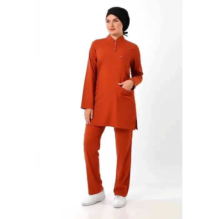 Soft Likralı Tesettür Forma Takım İki Çıtçıt - 6426 Kiremit