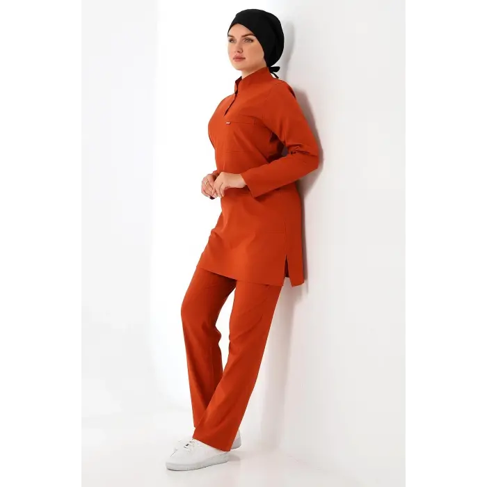 Soft Likralı Tesettür Forma Takım İki Çıtçıt - 6426 Kiremit