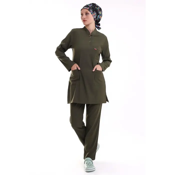 Soft Likralı Tesettür Forma Takım İki Çıtçıt - 6427 Haki Yeşili