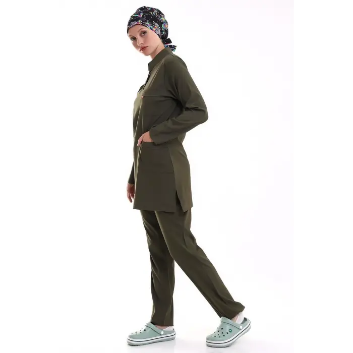 Soft Likralı Tesettür Forma Takım İki Çıtçıt - 6427 Haki Yeşili