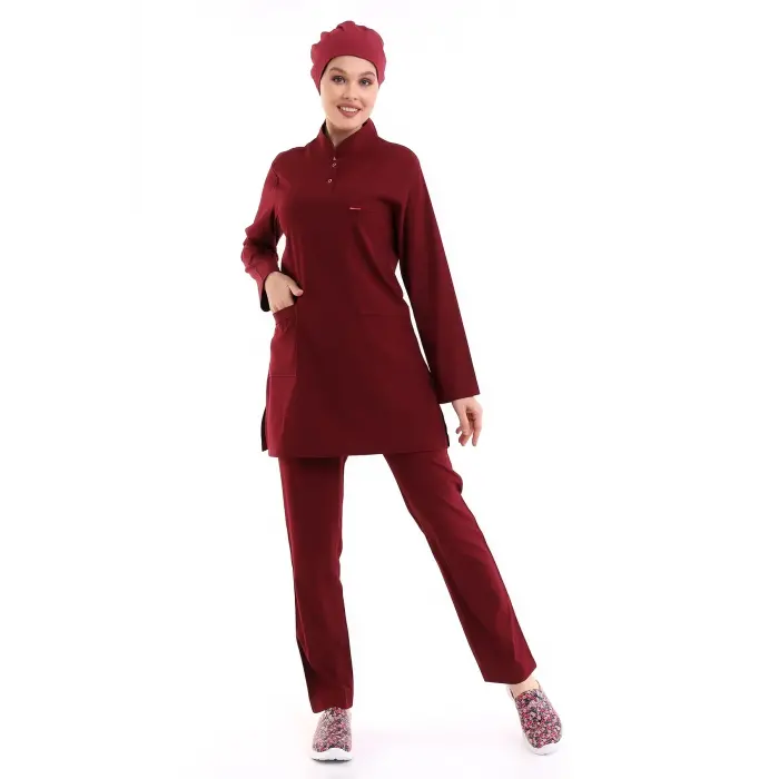 Soft Likralı Tesettür Forma Takım İki Çıtçıt Bıkıng Red
