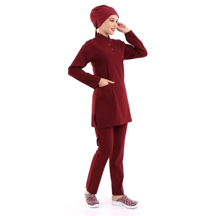 Soft Likralı Tesettür Forma Takım İki Çıtçıt Bıkıng Red