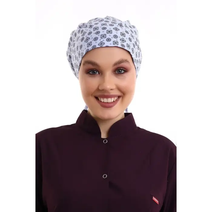 Tesettür Bone - 2301 Mavi Kilim Desenli