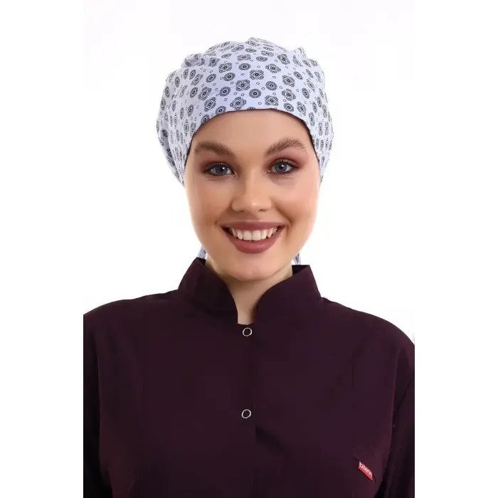 Tesettür Bone - 2301 Mavi Kilim Desenli