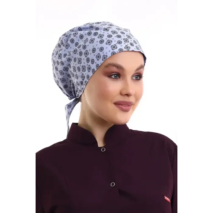 Tesettür Bone - 2301 Mavi Kilim Desenli