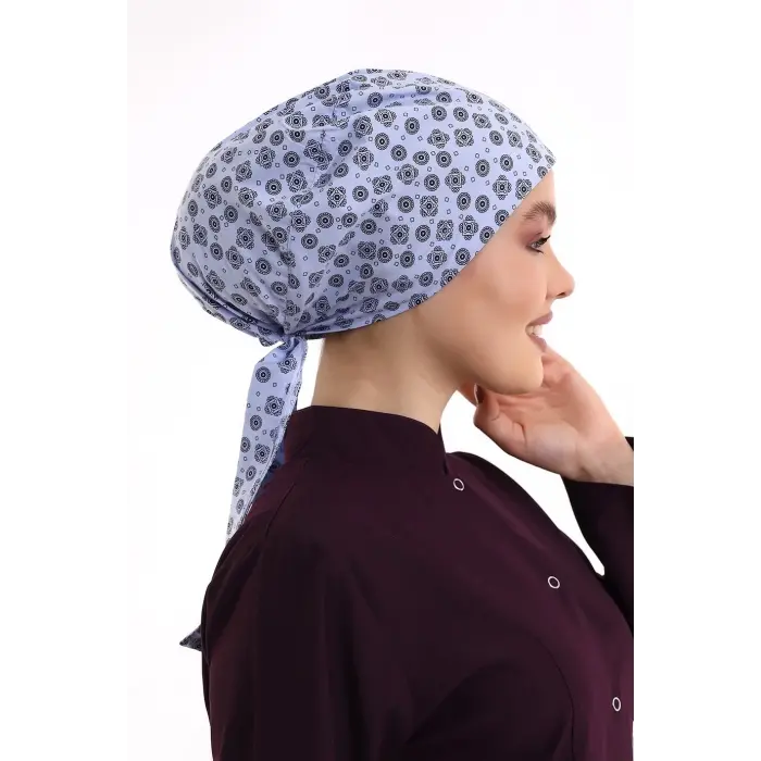 Tesettür Bone - 2301 Mavi Kilim Desenli