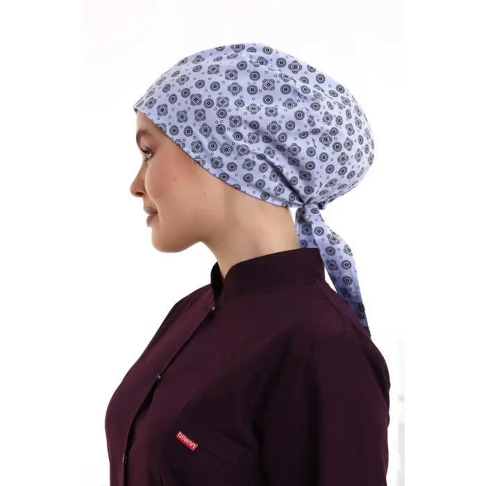 Tesettür Bone - 2301 Mavi Kilim Desenli