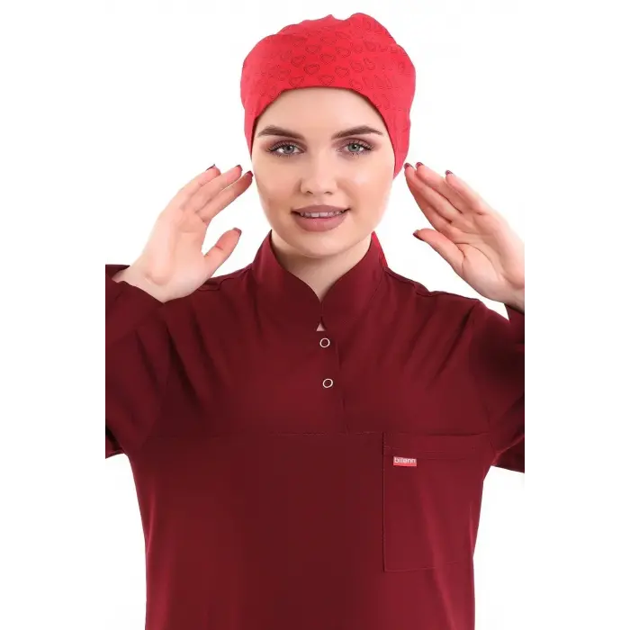 Tesettür Bone - 5308 Kırmızı Küçük Kalp