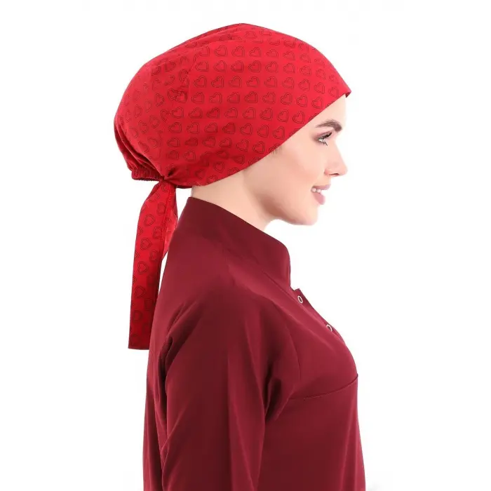 Tesettür Bone - 5308 Kırmızı Küçük Kalp
