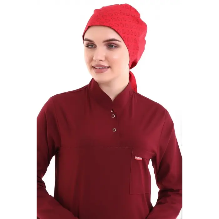 Tesettür Bone - 5308 Kırmızı Küçük Kalp